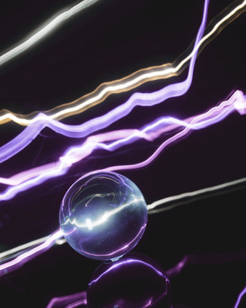 A crystal ball on background of vibrant neon lights