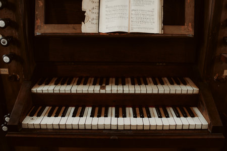 A piano with notes in a churchの写真素材