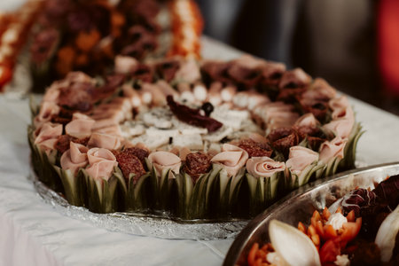 The snacks and appetizer on the wedding table