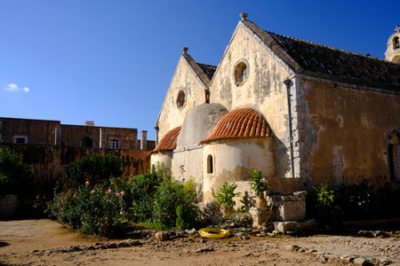 Rear of the Arkadi Monastery is an Eastern Orthodox monastery, situated southeast of Rethymnon on the island of Crete in Greeceの写真素材