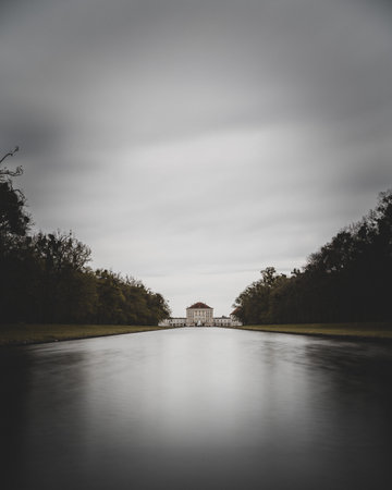 A vertical shot of The Nymphenburg Palace Park and the central canal in Munich, Germany