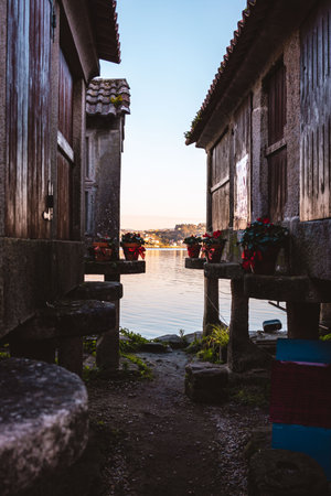 A vertical shot of an old town with historic buildings in Galicia, Spain