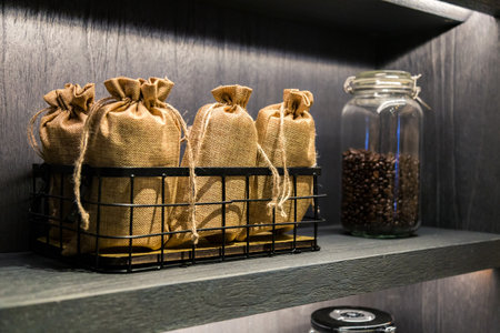 A closeup of coffee bean bags