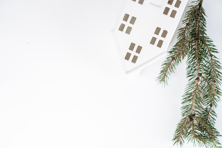 A closeup of Christmas ornaments with copy spaceの写真素材