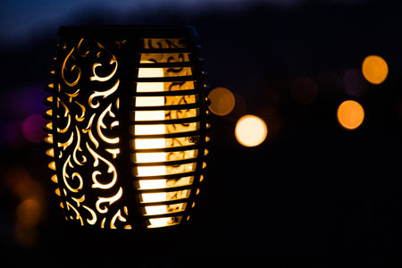 A closeup shot of a glowing illuminated decorative lantern