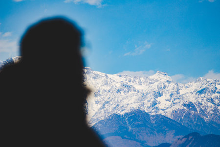 The beautiful landscape with the snowy peaks of the Himalayas. Panchchuli, India.の写真素材