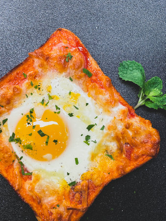 A closeup of a Sun eggs Toast in Beijingの写真素材