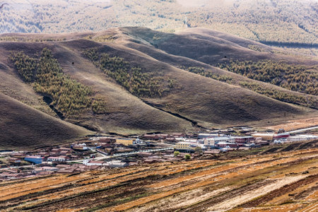 The rural houses surrounded by mountains