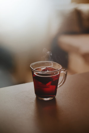 hot steaming cup of teaの写真素材