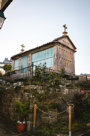 A vertical shot of an old town with historic buildings in Galicia, Spain