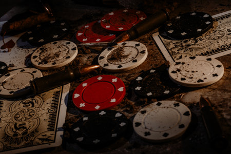 The cards and chips for poker playing