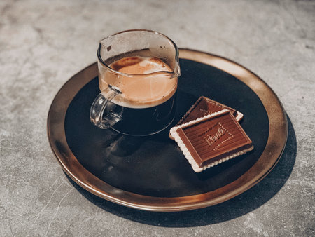A closeup of an Espresso and chocolate in Beijingの写真素材
