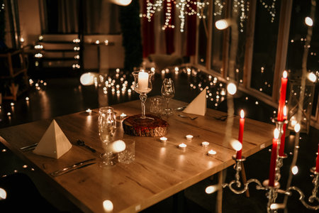 photo of dimly lit room for valentines dayの写真素材