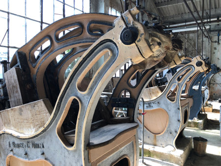 A shot of the old machines in an ancient hats factory during daytime