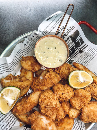 A closeup of Fish and Chips in Beijingの写真素材