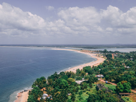An aerial Landscape view of the seaside in Robertsport, Liberia, West Africaの写真素材