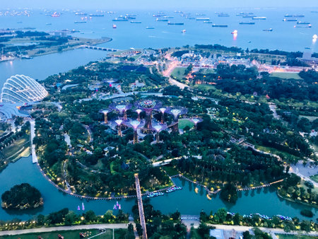 Singapore gardens by the bay in the evening when the sun goes downのeditorial素材