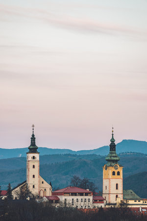A beautiful view of a City castle and church in Banska Bystrica city