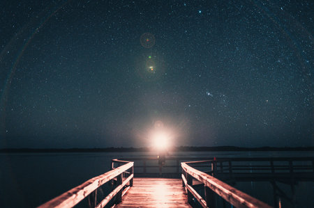 A beautiful night landscape with the Milky Way over a seascapeの写真素材