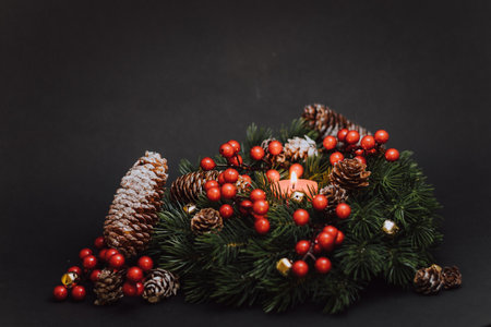 A closeup shot of a Christmas wreathの写真素材