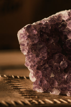 A close-up shot of an Amethyst texture on a blurred backgroundの写真素材