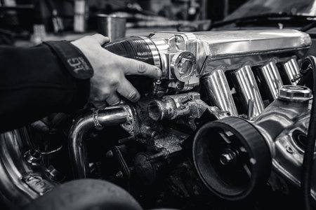 a close up photo of car engineの写真素材