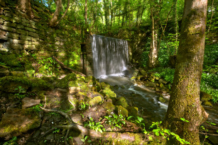 A beautiful view of waterfall in Otley, Yorkshire, Englandの写真素材