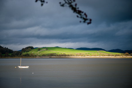 A cloudy day by the lake in Ulverston, UKの写真素材