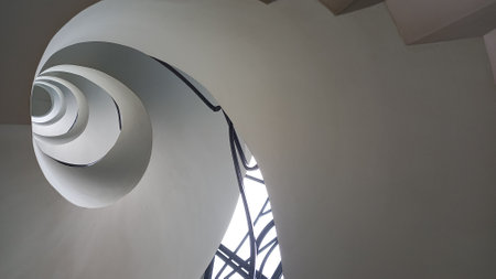 A low angle view of modern spiral building design