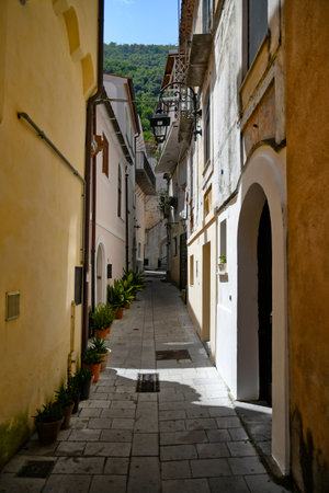 A narrow street in Maratea, a village in Basilicata, Italyの写真素材