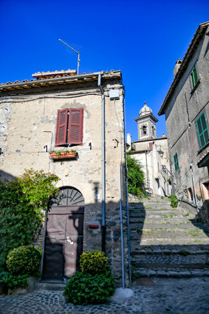 A narrow street in Bracciano, an old town in Lazio region, Italyの写真素材