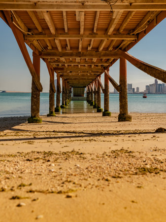 a photo of under pier in seaの写真素材