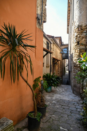 A shot of a narrow street in Salerno province, Italyの写真素材