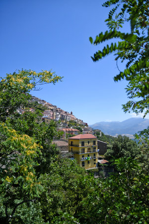 A vertical shot of the Castelluccio Superiore, a small town in the mountainsの写真素材
