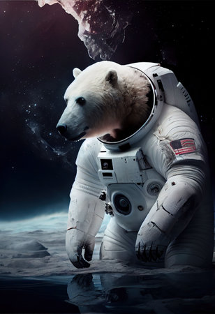 An AI generated illustration of a polar bear in a space suitの素材