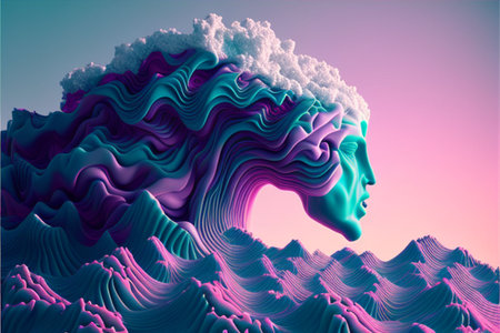 An AI generated illustration of an abstract sculpture of a figure featuring a head adorned with extended tentaclesの素材