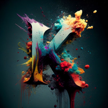 An AI generated illustration of an abstract letter K with a combination of colorful smoke and liquidsの素材