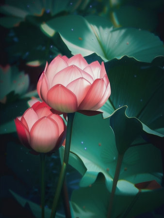 An AI generated illustration of of lotus flowersの素材