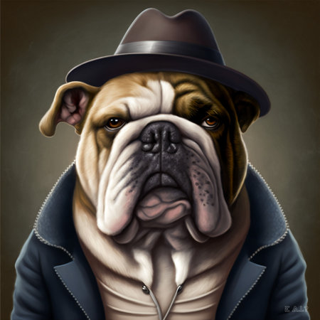 An AI generated illustration of a bulldog art in classic male outfitの素材