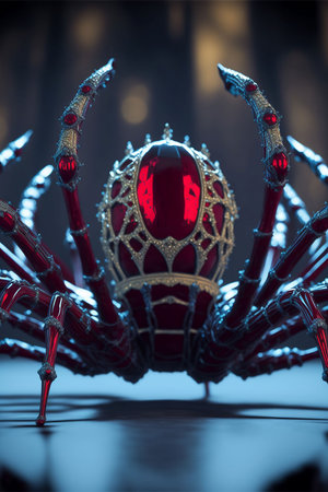 An AI-generated illustration of a spider with a luxury red crownの素材