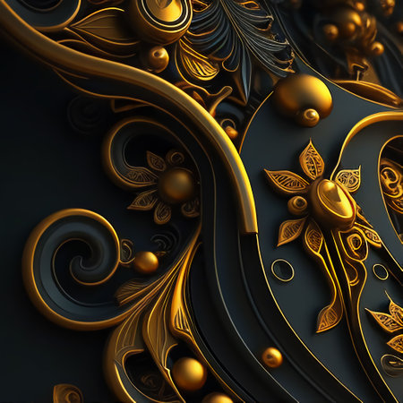 An AI generated illustration of an abstract captivating combination of gold and black colorsの素材