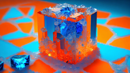 An AI generated illustration of a blue and orange vibrant crystalの素材
