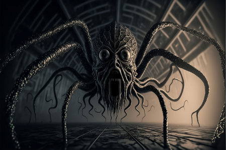 An AI generated illustration of a creepy scary spider.の素材