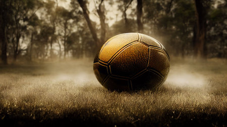 An AI generated illustration of a soccer ball in the fieldの素材