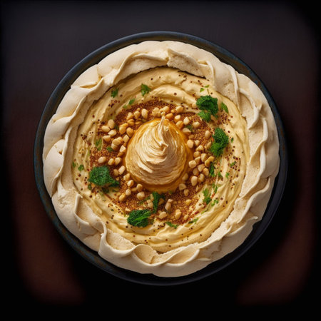 An AI generated illustration of a hummus plateの素材