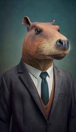 An AI generated illustration of a capybara in a costume on dark backgroundの素材