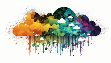An AI-generated illustration of colorfully painted clouds on a white background.の素材