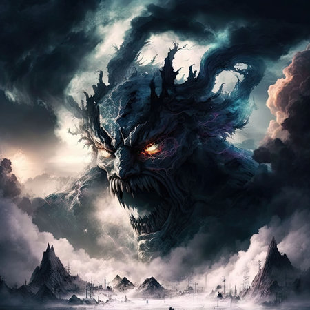 An AI generated illustration of a huge dark monster.の素材
