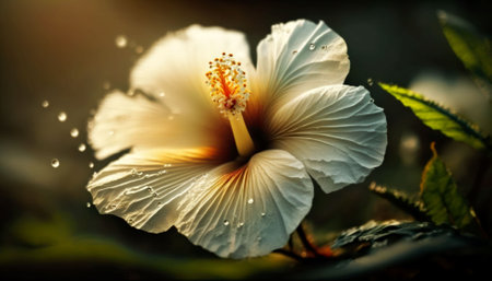 An AI generated illustration of a delicate white lily blooming in a sunny lush green grassy fieldの素材