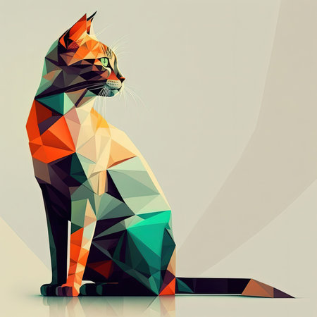 An AI generated illustration of a colorful origami cat isolated on pastel backgroundの素材